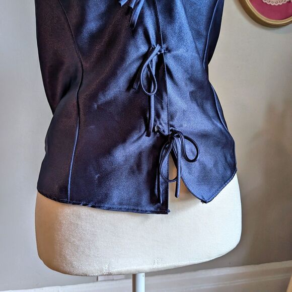 Vintage Y2K Frederick's of Hollywood Blue Camisole Satin Lingerie Tie Front 1X - Picture 6 of 9